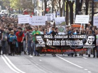 Cabecera de la manifestación que ha recorrido este sábado calles de Bilbao, convocada por la plataforma Iñigo Gogoan