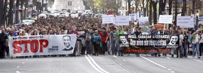 Cabecera de la manifestación que ha recorrido este sábado calles de Bilbao, convocada por la plataforma Iñigo Gogoan