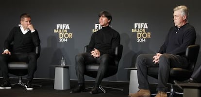 Rueda de prensa de Diego Simeone, Joachim L&ouml;w y Carlo Ancelotti, este lunes.