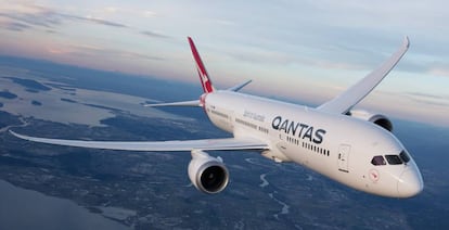 Boeing 787 Dreamliner con el que la aerolínea Qantas realizará el vuelo entre Nueva York y Sídney.