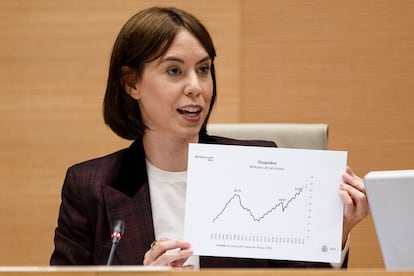 La ministra de Ciencia, Innovación y Universidades, Diana Morant, durante su comparecencia en el Congreso de los Diputados, para hablar del CNIO.