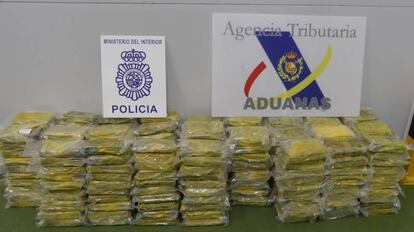 Los paquetes de cocaína incautadas en el Puerto de Algeciras.