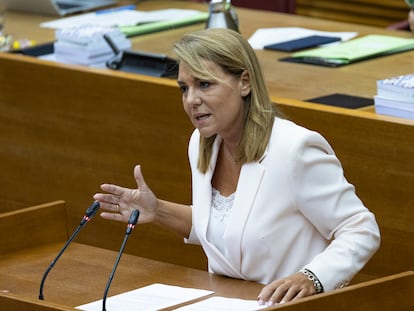 La vicepresidenta y consejera de Servicios Sociales, Susana camarero, durante una comparecencia en las Cortes.