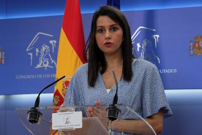 Inés Arrimadas, este miércoles en el Congreso de los Diputados (Madrid).