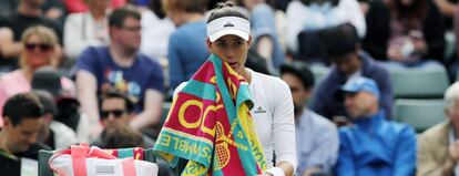 Muguruza, durante un descanso ante Cepelova.