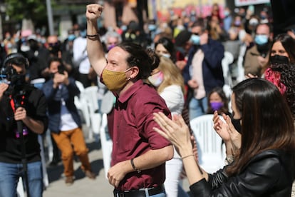 Pablo Iglesias en Lavapiés para comenzar su campaña por la Asamblea de Madrid.