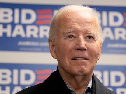 President Joe Biden waits to speak at the Biden campaign headquarters in Wilmington, Del., Saturday, Feb. 3, 2024.