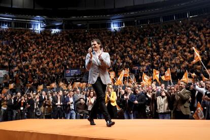 Albert Rivera, líder de Ciudadanos, en el Palacio de Vistalegre de Madrid, el domingo 13 de diciembre durante la campaña electoral de las elecciones legislativas del 20- D.