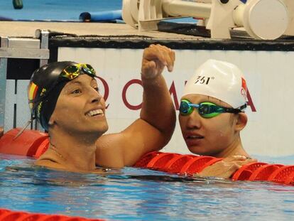 Teresa Perales tras la final de 50 metros mariposa.