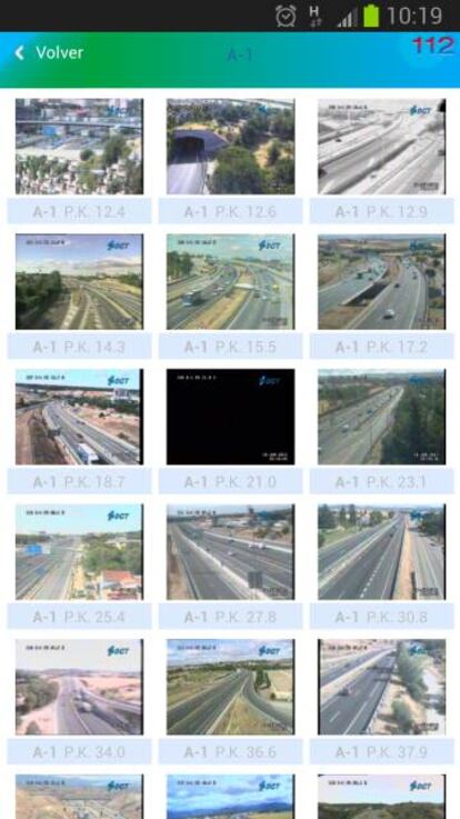 Cámaras de la DGT disponibles en la aplicación móvil.