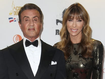 Sylvester Stallone and his wife, Jennifer Flavin, at a dinner in honor of the actor held during the Cannes film festival in May 2019.