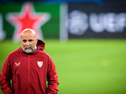 Jorge Sampaoli, en el entrenamiento del Sevilla previo al choque ante el Dortmund.