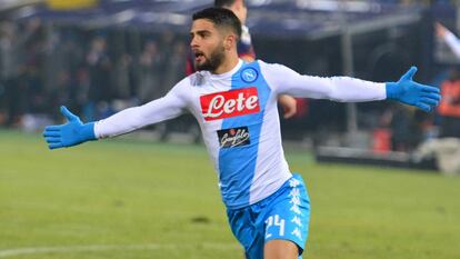 Insigne celebra un gol contra el Bologna. 