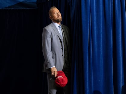 Brad Parscale, agora ex-chefe de campanha de Trump, durante comício em Houston, Texas.