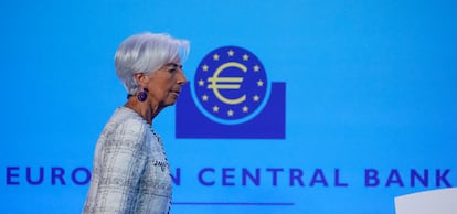 Lagarde, antes de comparecer en Fráncfort tras el Consejo de Gobierno del BCE.