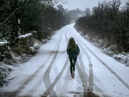 Nieve este sábado en la localidad madrileña de Manzanares el Real.