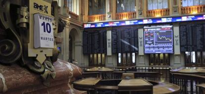 Vista general del parqué madrileño esta mañana en la que el principal indicador de la bolsa española, el IBEX 35.