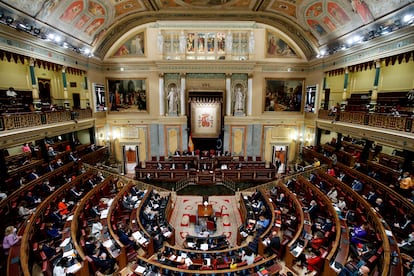 El hemiciclo del Congreso el 21 de octubre de 2020, durante la intervención del líder de Vox, Santiago Abascal.