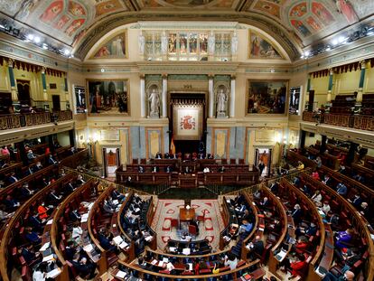 El hemiciclo del Congreso el 21 de octubre de 2020, durante la intervención del líder de Vox, Santiago Abascal.