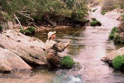 Un pescador, en el tramo alto del río Jarama.