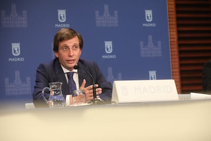 El alcalde de Madrid, José Luis Martínez-Almeida, durante la presentación de los presupuestos.