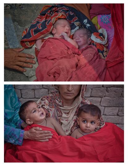 Los gemelos Mohammad Usman y Muhammed Ruhman nacieron en un hospital militar, en medio de la devastación por las lluvias. "Yo estaba tan feliz, lloraba de emoción cuando vi que eran dos niños", contaba en agosto de 2010  Parveen, de 25 años, y madre hasta el nacimiento de los gemelos de tres hijas. "Ha habido menos trabajo después de las inundaciones y ahora hay dos bocas más que alimentar", se queja un año más tarde su marido Javed en la localidad de Kot Adu.