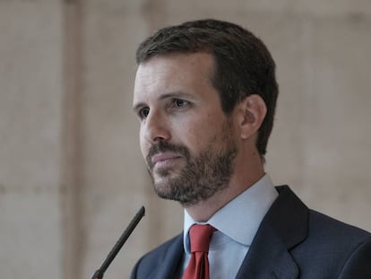 Pablo Casado durante la toma de posesión de Isabel Díaz Ayuso el pasado 19 de agosto en Madrid.