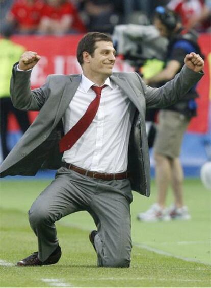 Slaven Bilic celebra el gol de Croacia a Austria en el primer partido de su grupo.