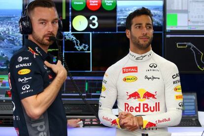 Ricciardo, en Sochi, acompa&ntilde;ado por su ingeniero de pista, Simon Rennie.  