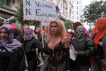 Algunas de las prostitutas que participaron en la marcha.