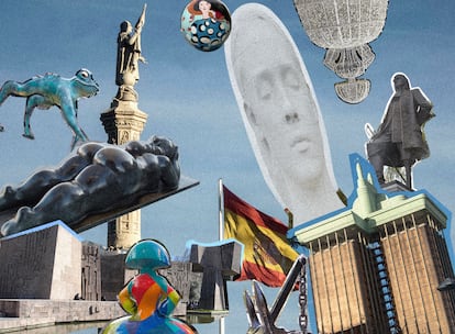 Como quien ha tirado los dados, en la Plaza de Colón ha caído la cabeza de 'Julia', de Jaume Plensa, la escultura de Cristóbal Colón, una pieza de Botero, una estatua de Blas de Lezo, un ancla en honor al cartógrafo Jorge Juan, una rana de tres metros, dos meninas de fibra de vidrio y otra gigante luminosa colocada por Navidad, una bandera de 294 metros cuadrados, dos limones, el conjunto monumental de hormigón dedicado al "descubrimiento de América", las torres de Lamela, el Axis de Foster, el macroedificio neoclásico de la Biblioteca Nacional y el Teatro Fernando Fernán Gómez.