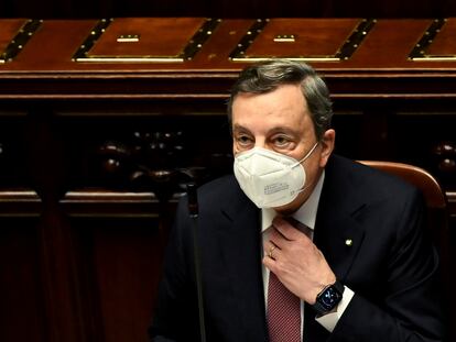 El primer ministro italiano, Mario Draghi, durante su comparecencia el lunes en la Cámara de Diputados.