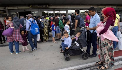 Parte de los 184 refugiados llegados este jueves a España desde Grecia.