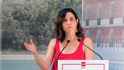 La presidenta de la Comunidad de Madrid, Isabel Díaz Ayuso, este lunes, en la presentación del proyecto Milla Canal.