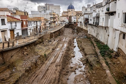 Estado del barranco del Poyo a su paso por Chiva, en una imagen del 4 de marzo.