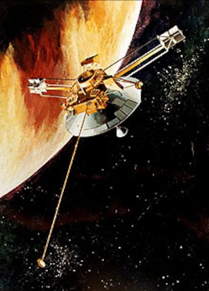 Una recreación de la <i>Pioneer 10,</i> a su paso por Júpiter.