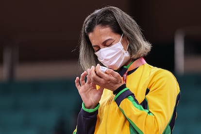 A judoca Lúcia Araújo, que conquistou um bronze na categoria 57Kg para atletas com deficiência visual nos Jogos Paralímpicos de Tóquio.