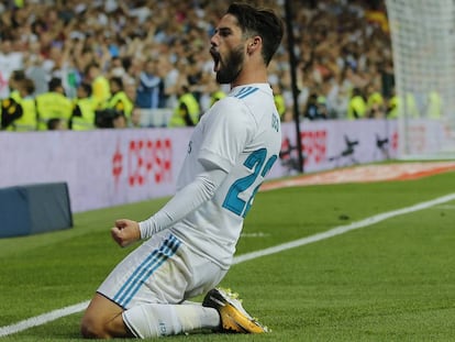 Isco celebra su segundo gol ante el Espanyol