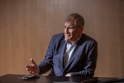 El expresidente de Ecuador Rafael Correa, en entrevista durante el IX encuentro del Grupo de Puebla, en el estado del mismo nombre el 30 de septiembre del 2023.