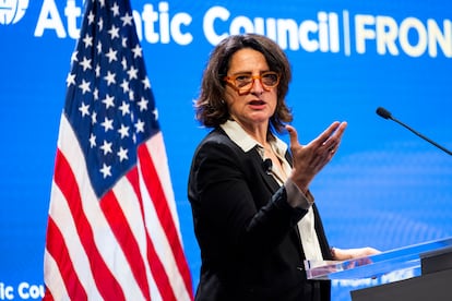 La vicepresidenta de la Comisión Europea, Teresa Ribera, en un viaje reciente a Estados Unidos para participar en un foro de Competencia.