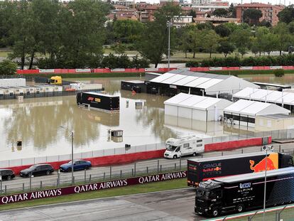 El circuito de Imola, inundado por el temporal que azota Italia en una imagen del pasado jueves.