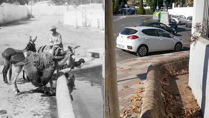 La fuente del Peregil o del Concejo, en Alcalá de Guadaíra (Sevilla), a principios del siglo XX y en la actualidad.