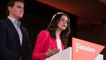 Ciudadanos leader Albert Rivera with Inés Arrimadas, head of the Catalan branch.