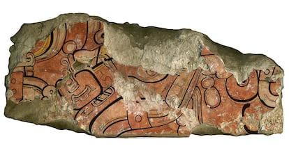 Fragmento del estuco en que se representó al dios del maíz