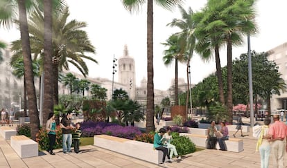 Imagen virtual de la plaza de la Reina tras su renovación.