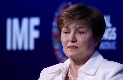 La directora gerente del FMI, Kristalina Georgieva, durante su intervención en las jornadas del Banco Mundial y el FMI en Washington.