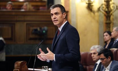 El candidato socialista a la presidencia del Gobierno, Pedro Sánchez, al inicio de su intervención en la primera jornada del debate de investidura.