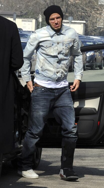 David Beckham en el aeropuerto de Milan el 15 de marzo de 2010