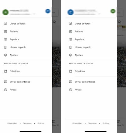 Cambio entre cuentas de Google con apps no actualizadas.