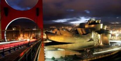 Vista nocturna del Museo Guggenheim Bilbao.